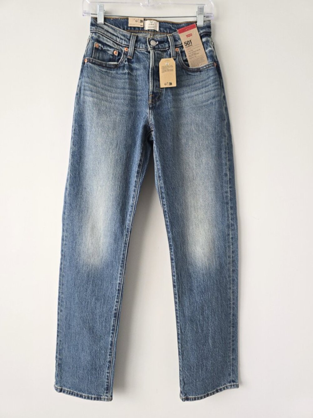 Levi's 501 Curve Straight Jeans 26 Medium Wash Stretch NWT